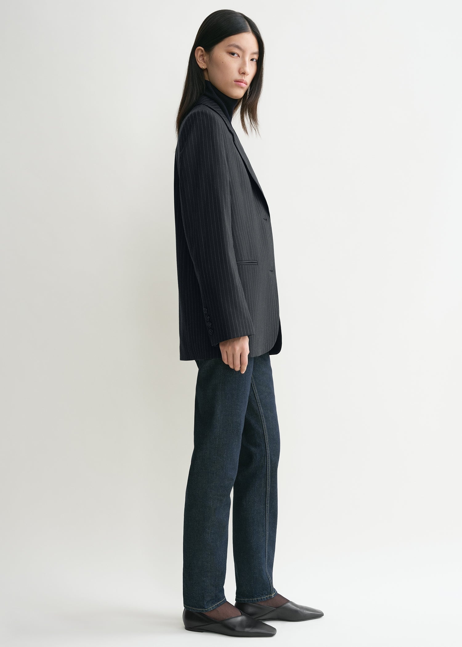Tailored pinstriped suit jacket navy - 3