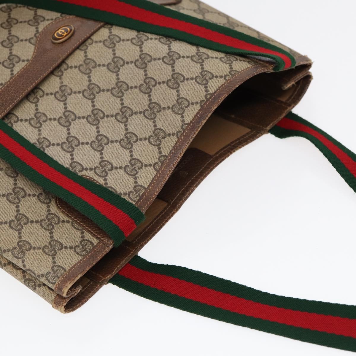 GUCCI GG Supreme Web Sherry Line Tote Bag Pvc Beige 001 080 494 - 6