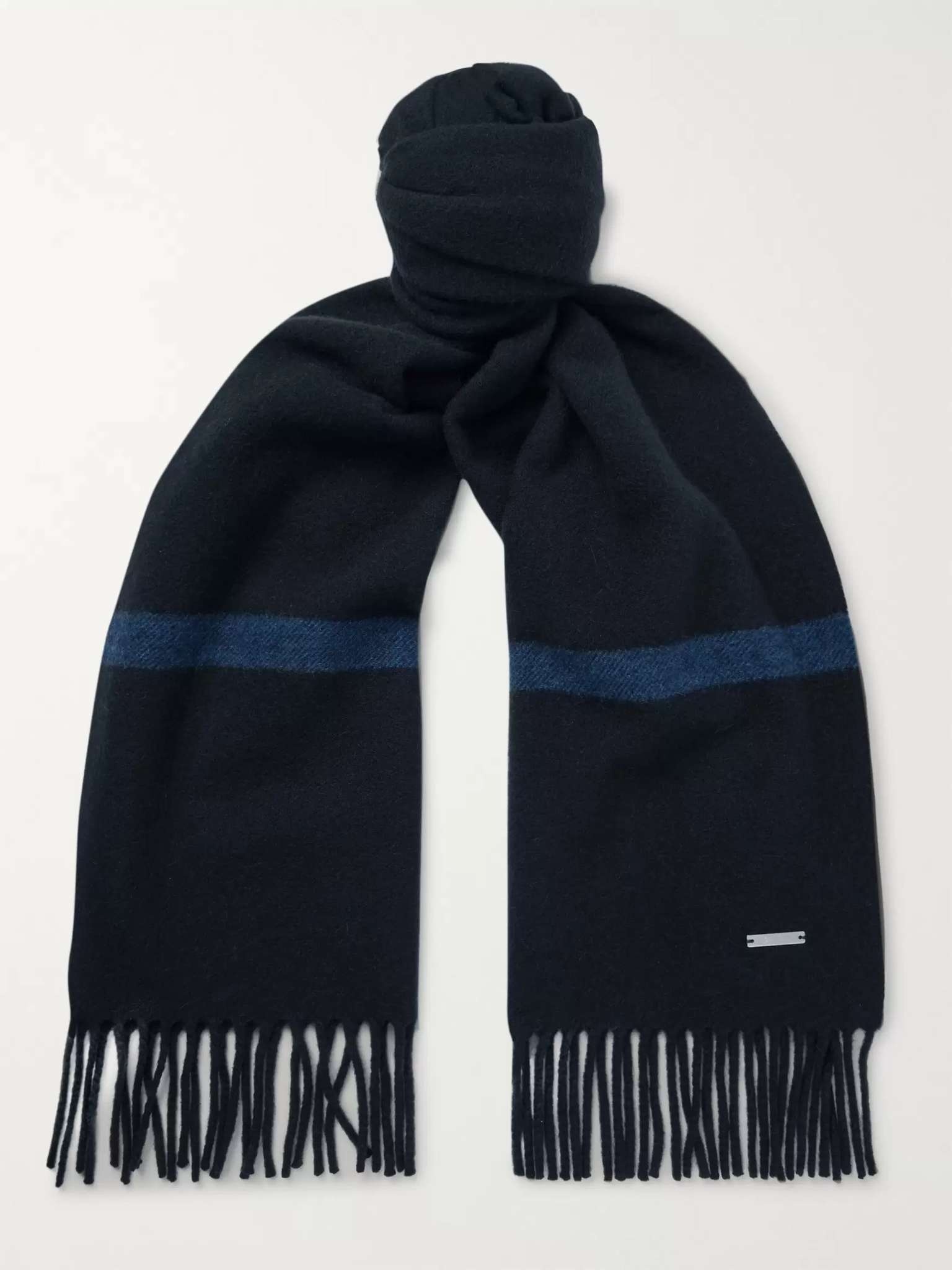 Fringed Striped Baby Cashmere Scarf - 1