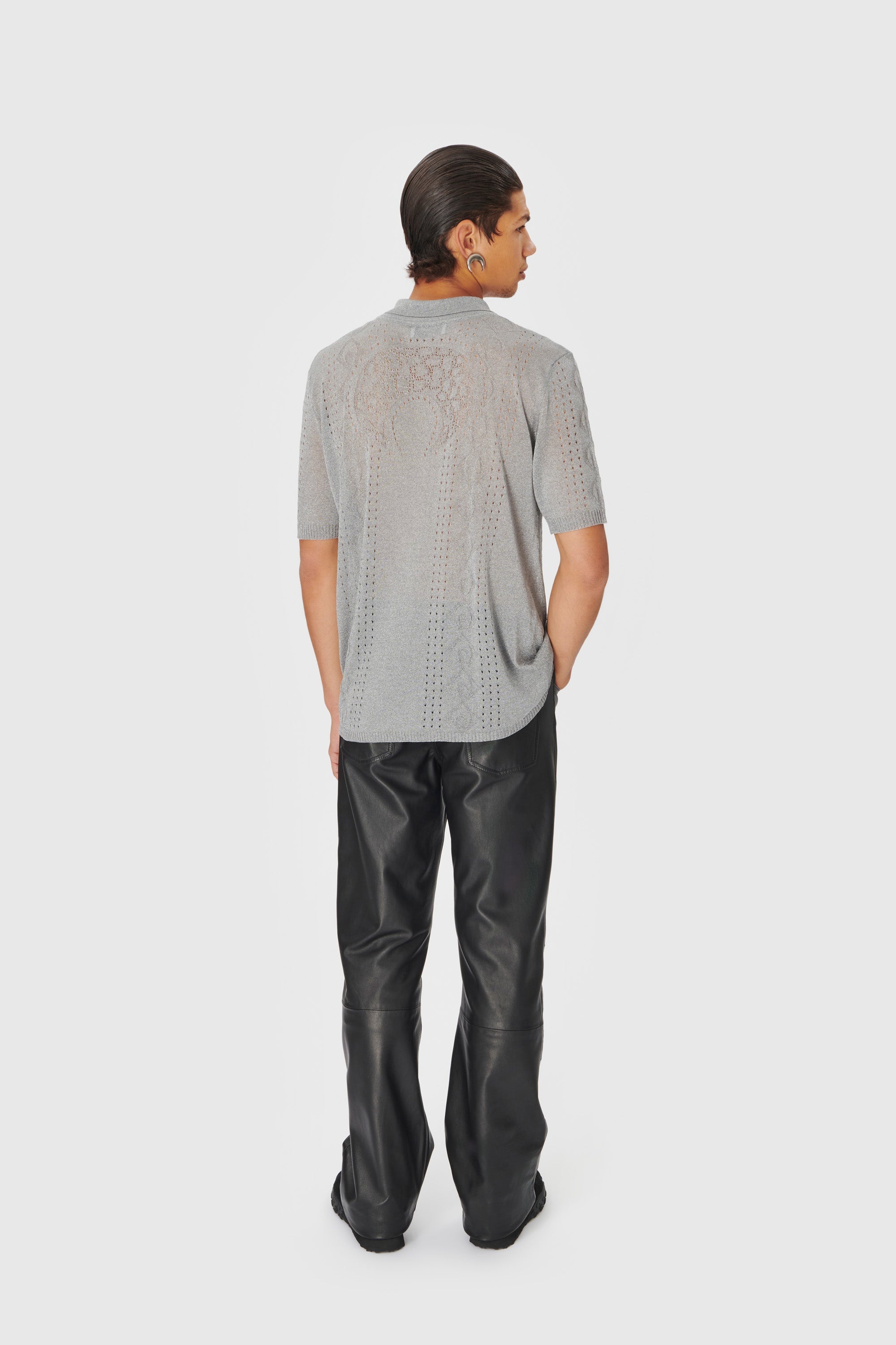 Metallic Pointelle Knit Polo Shirt - 3