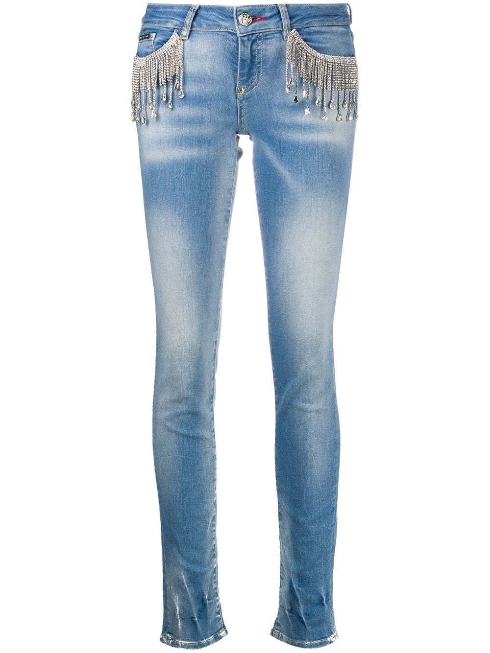 crystal-fringe slim-fit jeans - 1