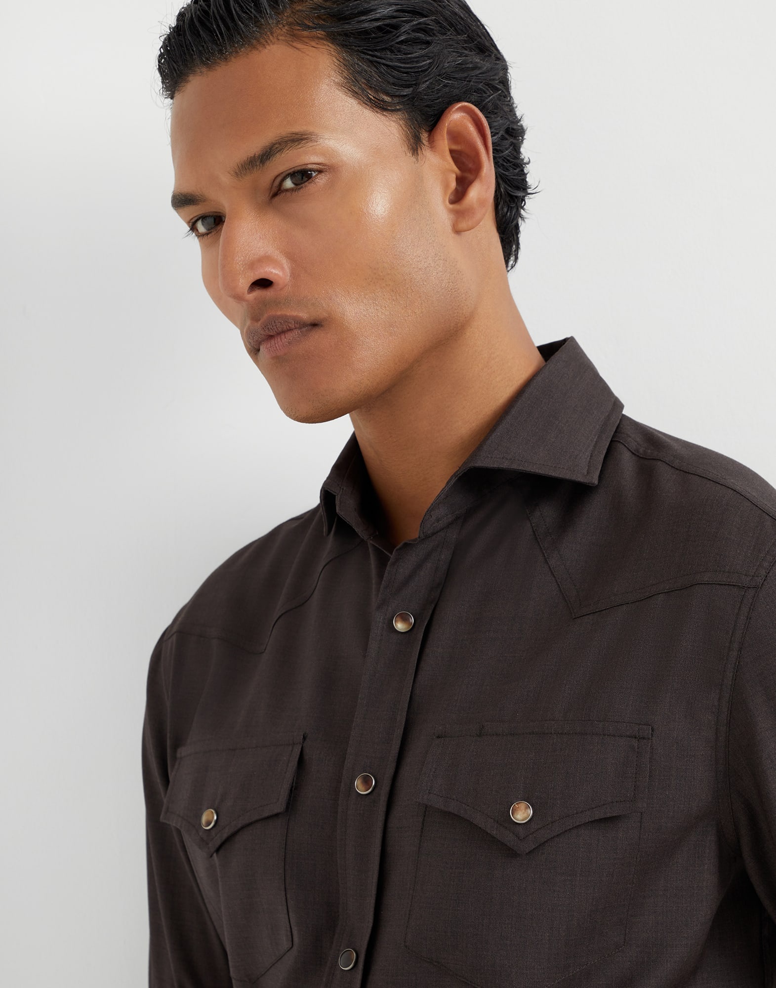 Virgin wool poplin easy fit Western shirt - 3