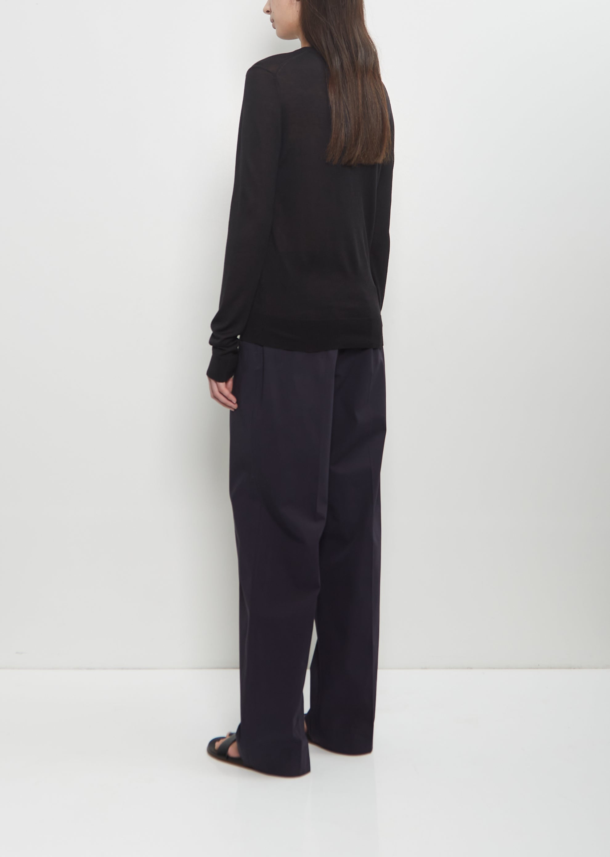 Fine Silk Crew-Neck Knit — Black - 3
