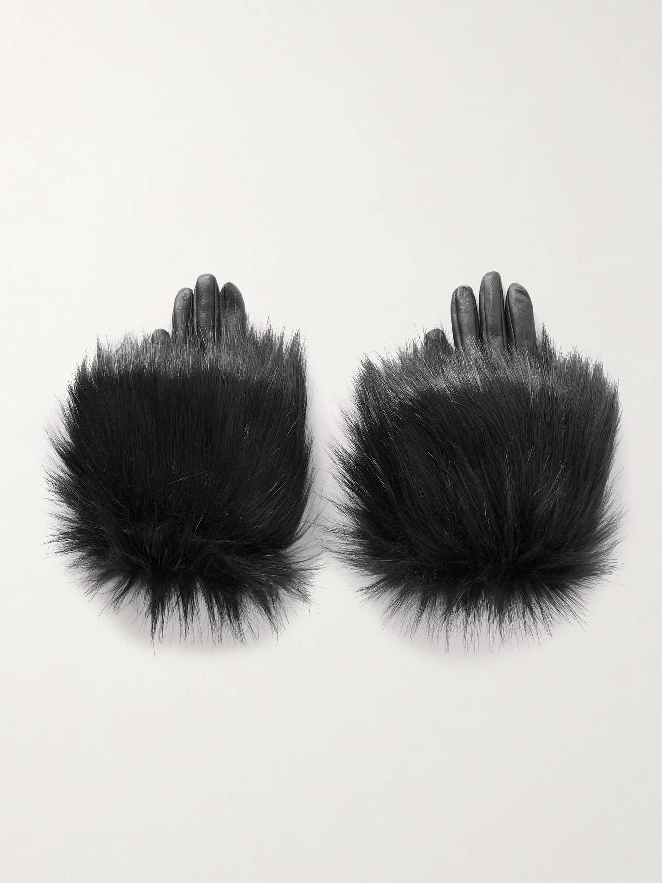 Faux fur-trimmed leather gloves - 1