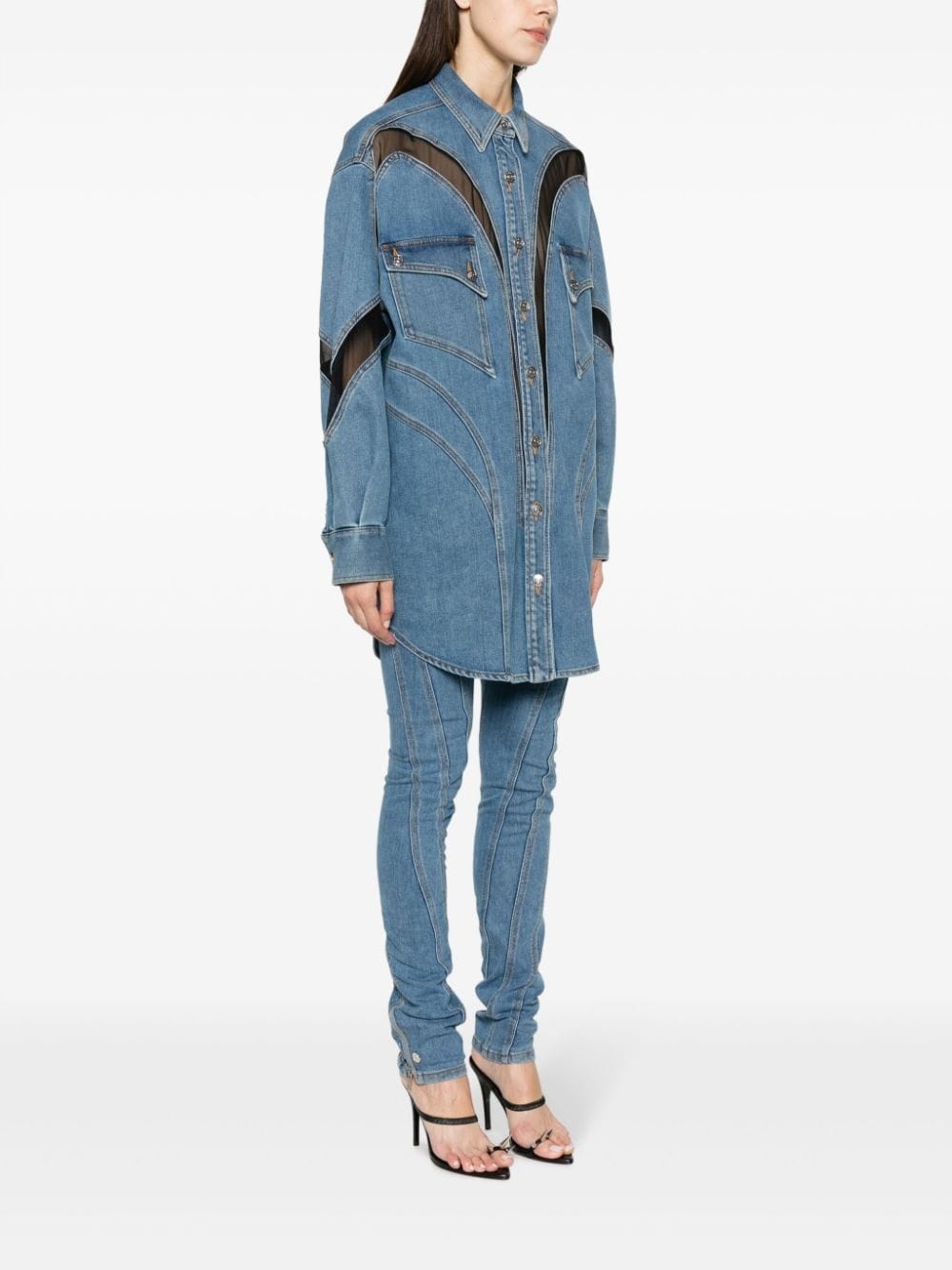 panelled denim shirt - 3