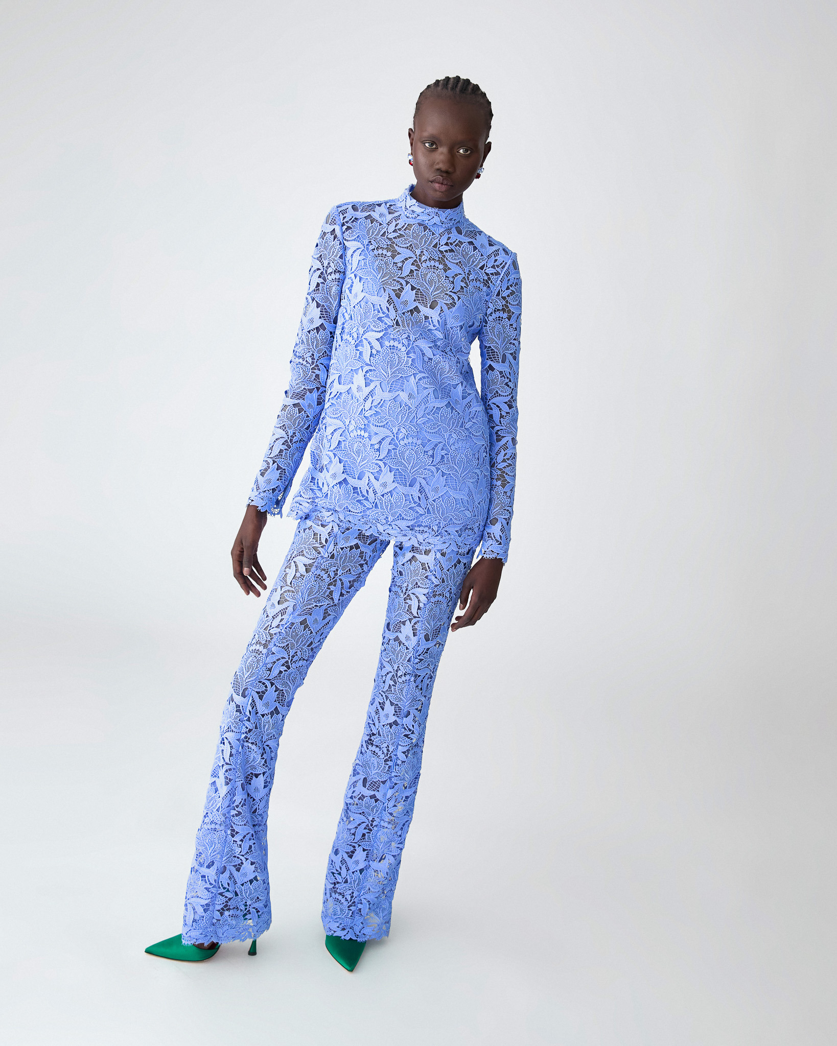 Tulip-Embroidered Lace Bootcut Pants - 4