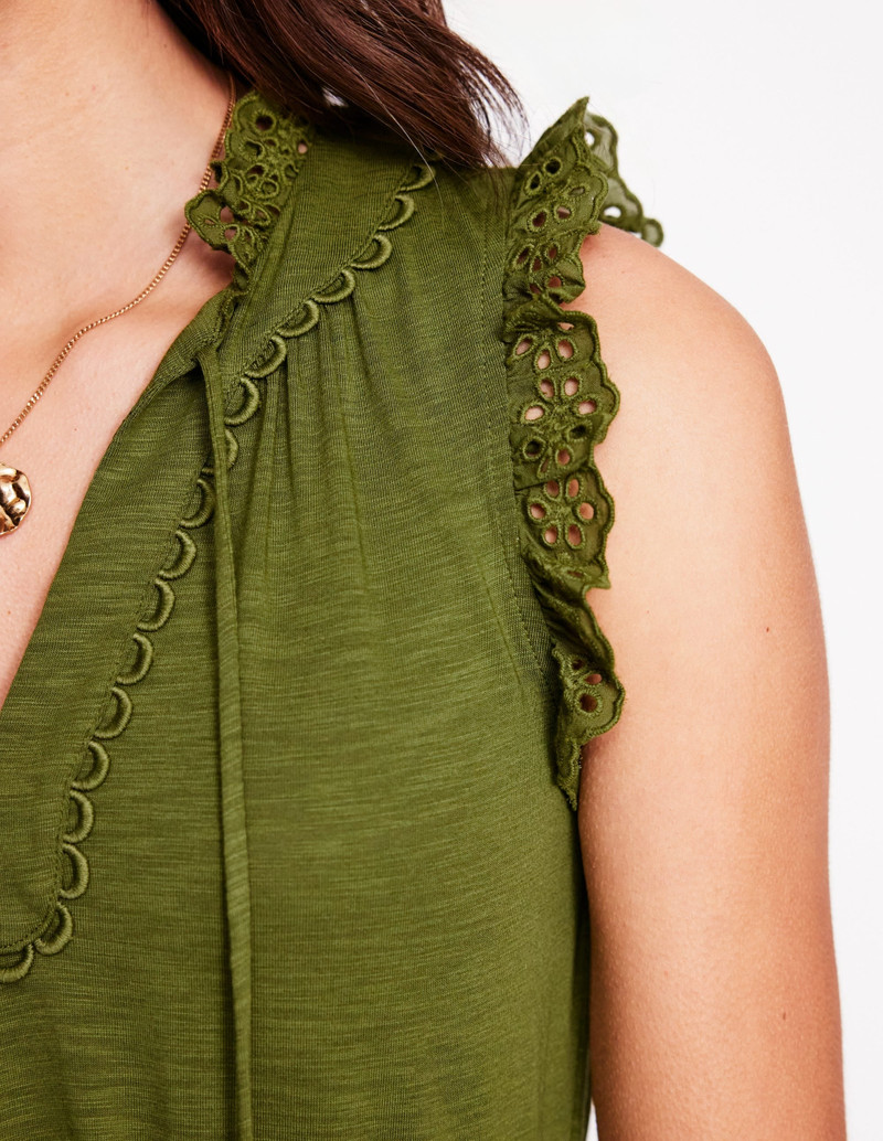 Aria Broderie Trim Midi Dress-Deep Olive 3