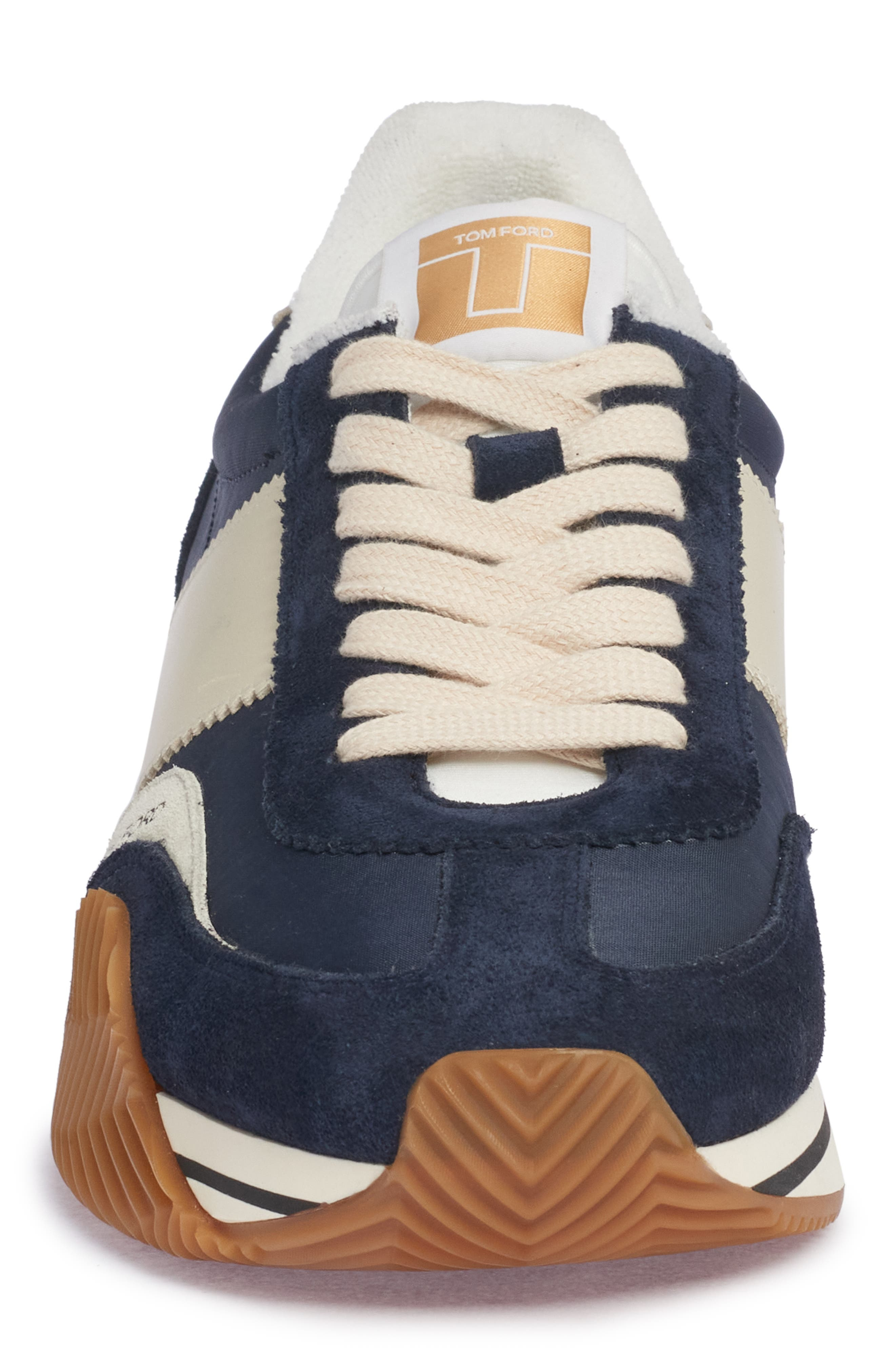 TOM FORD James Mixed Media Low Top Sneaker in Midnight Blue/Beige/Cream at Nordstrom - 4