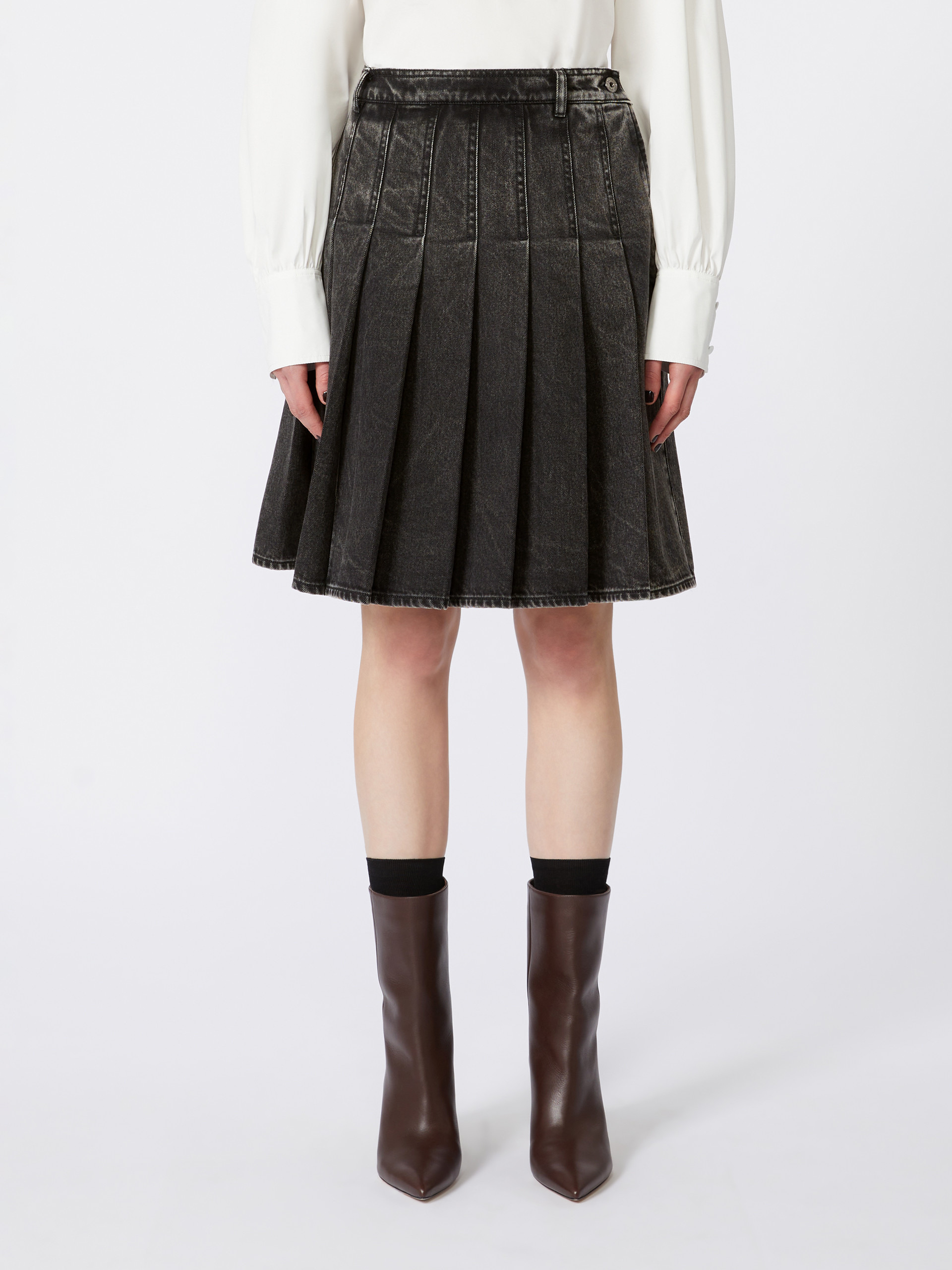 BRONZO1234 Pleated denim skirt - 3