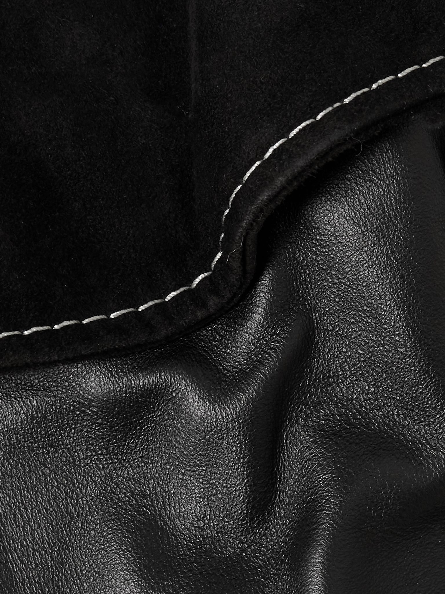 Padded suede and leather bomber jacket Black - 5
