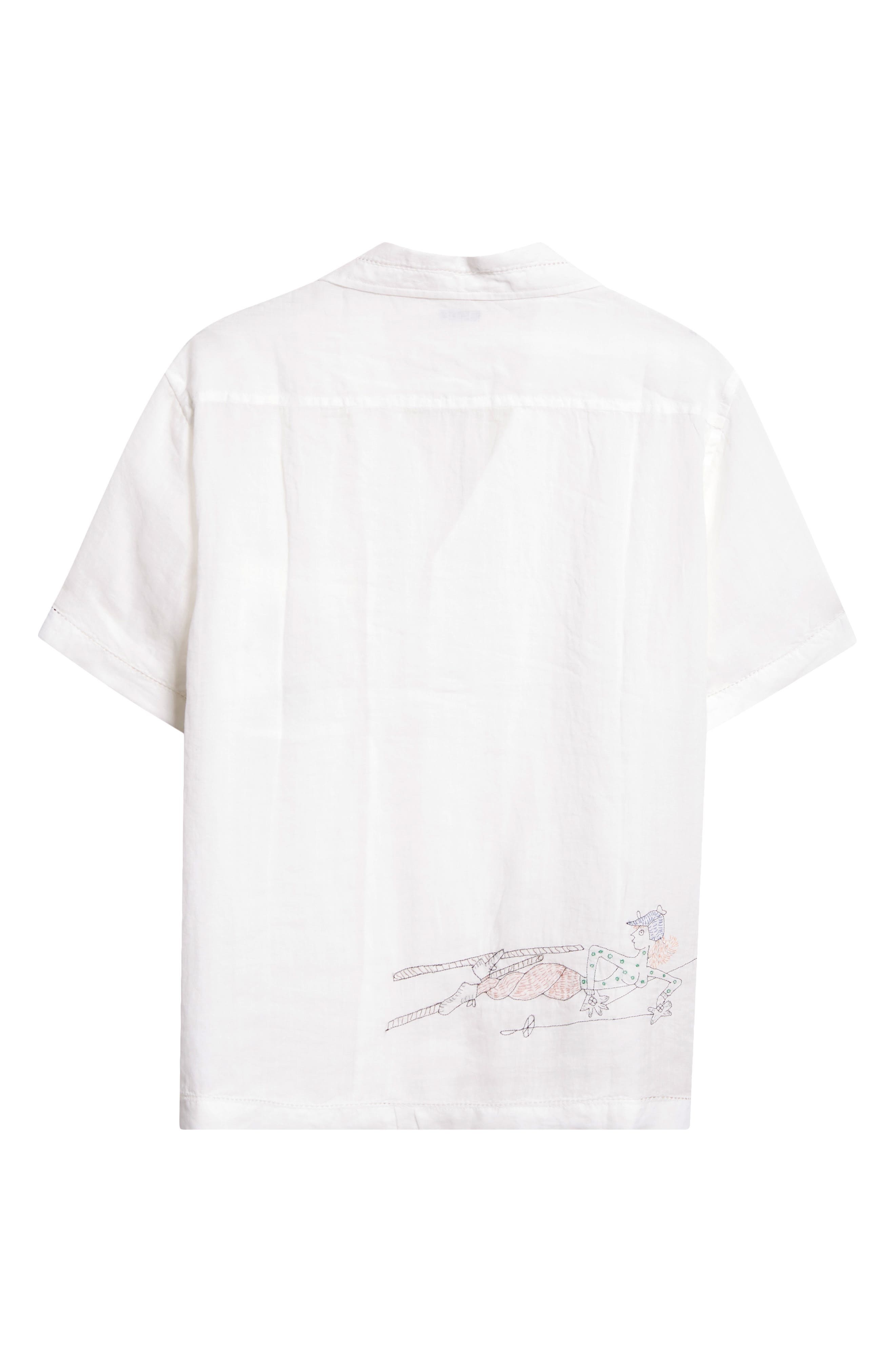 Bode Skiers Embroidered Linen Camp Shirt in White Multi at Nordstrom - 7