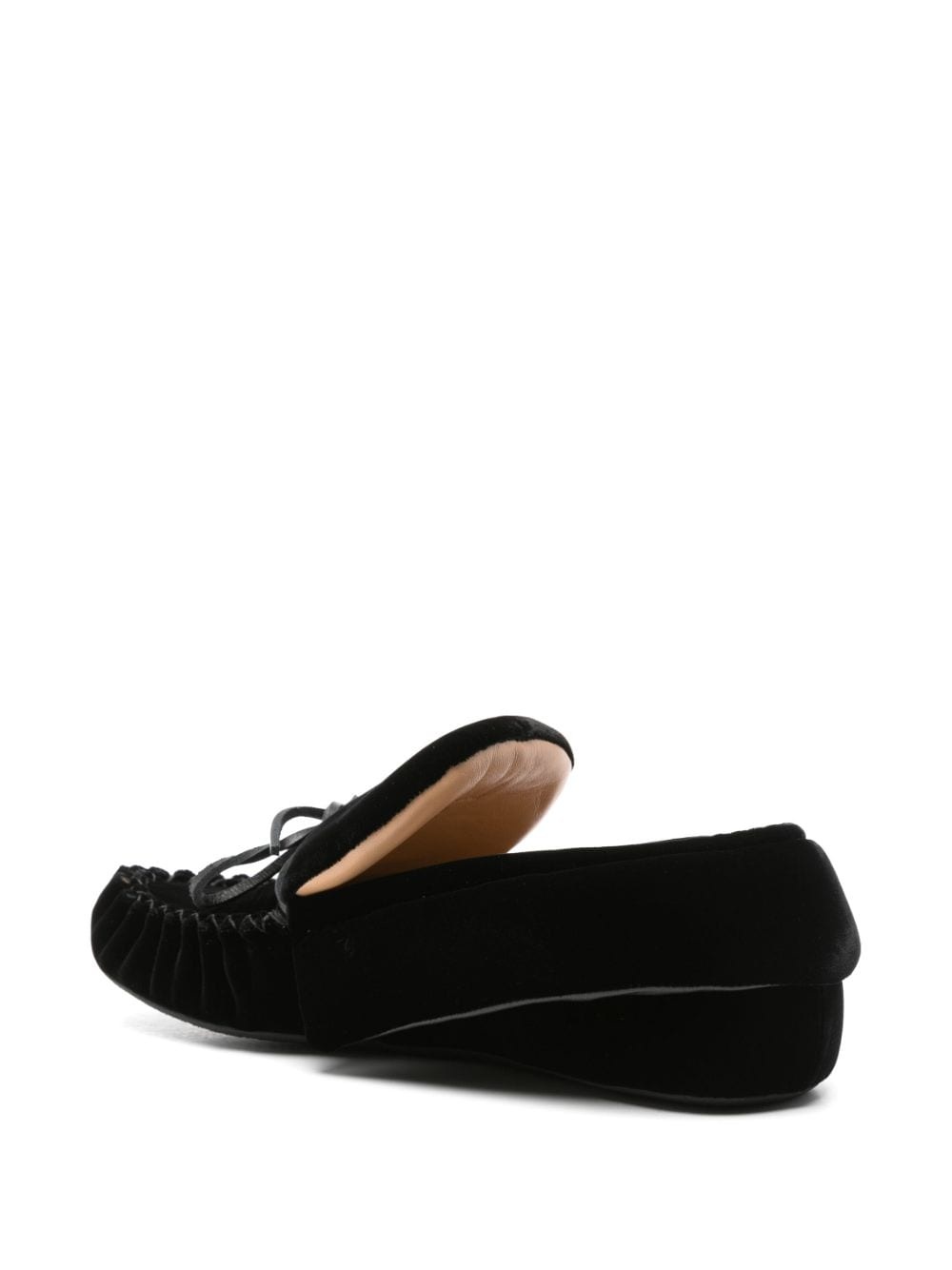 ribbon-fastening velvet loafers - 3