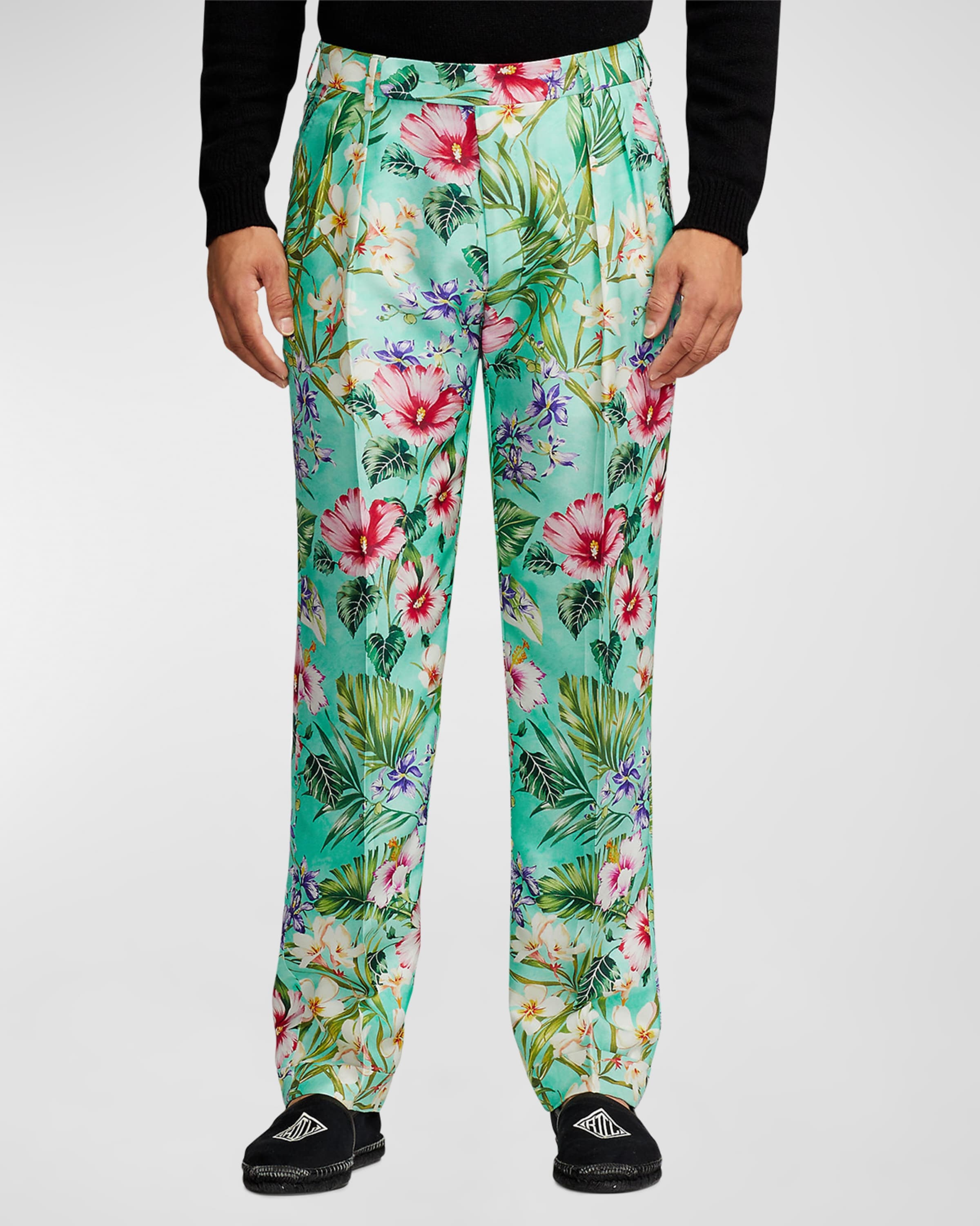 Men's Glenn Palmetto Hand-Tailored Floral Silk Trousers - 2