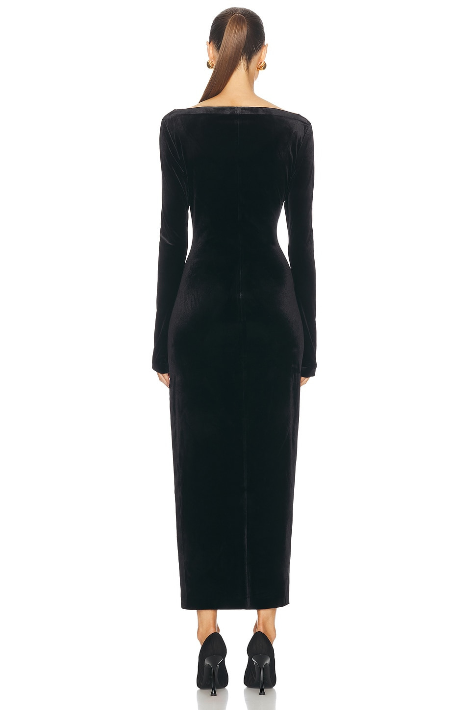Long Sleeve Deep Scoop Neck Side Slit Gown - 4
