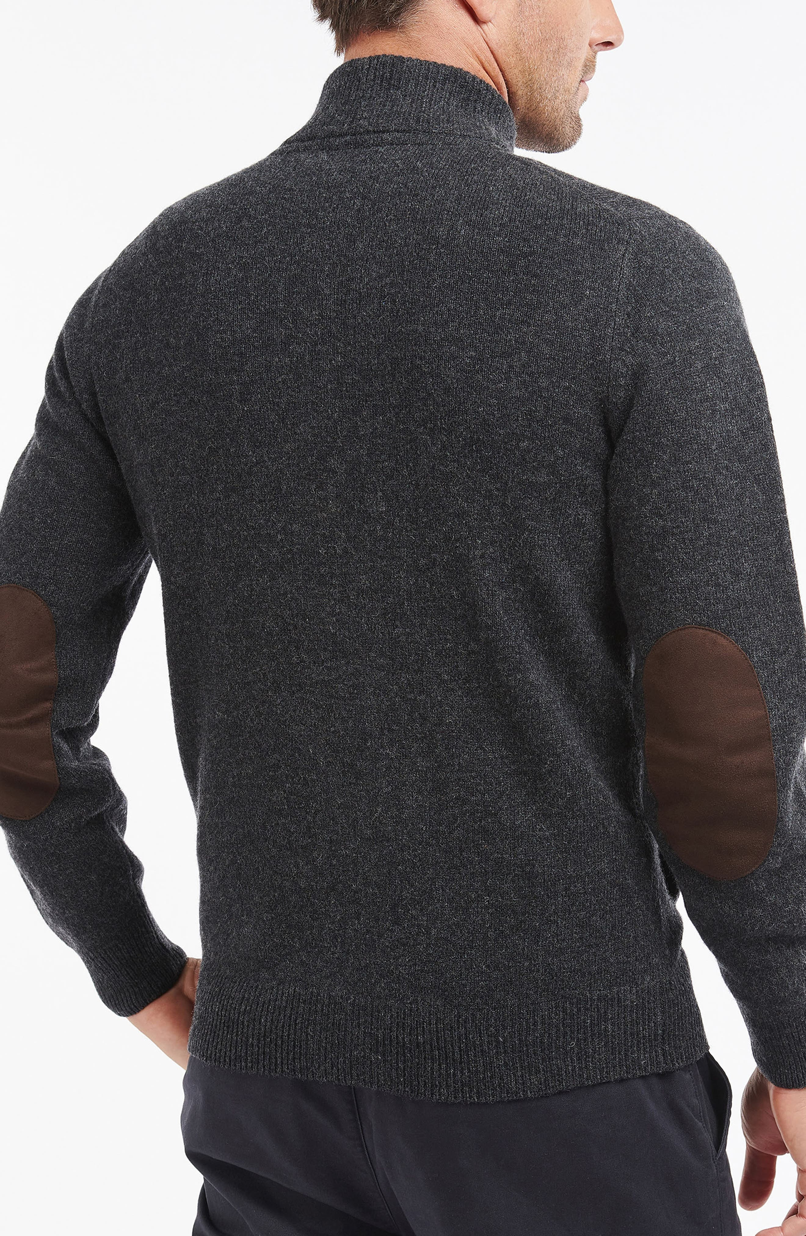 Barbour Elbow Patch Wool Cardigan in Charcoal Marl at Nordstrom - 2