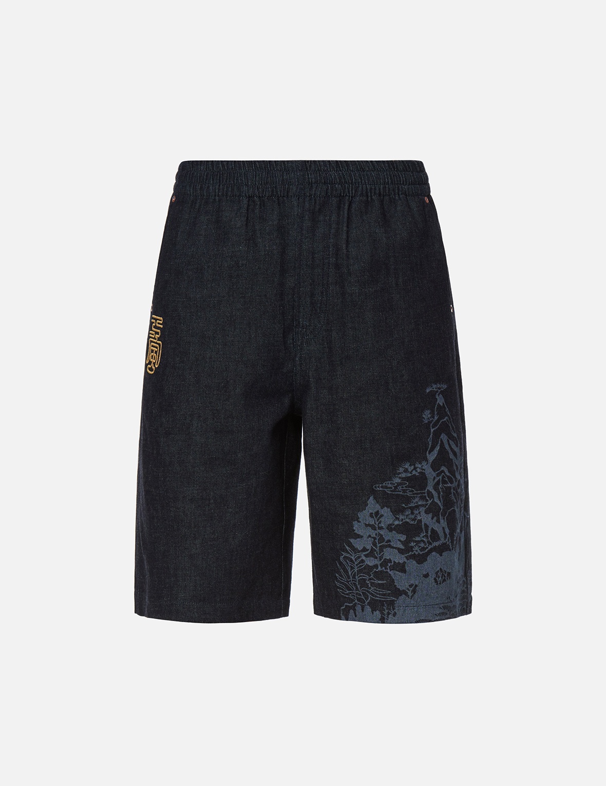 LANDSCAPE MOTIF DENIM SHORTS - 1