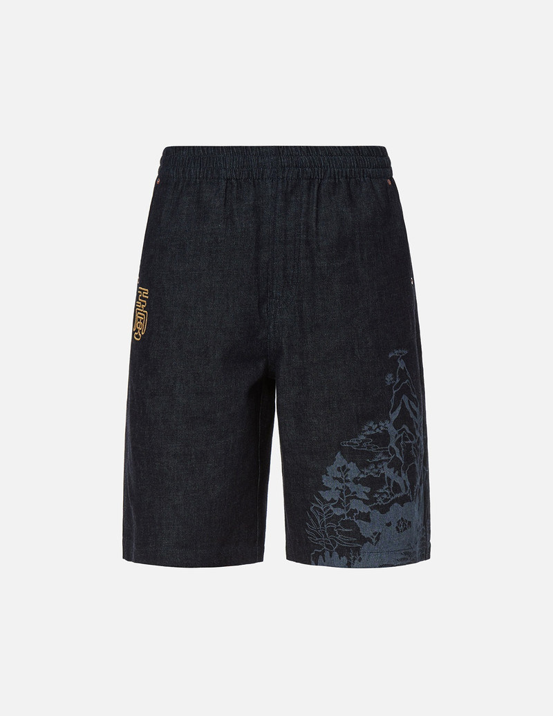 LANDSCAPE MOTIF DENIM SHORTS 1
