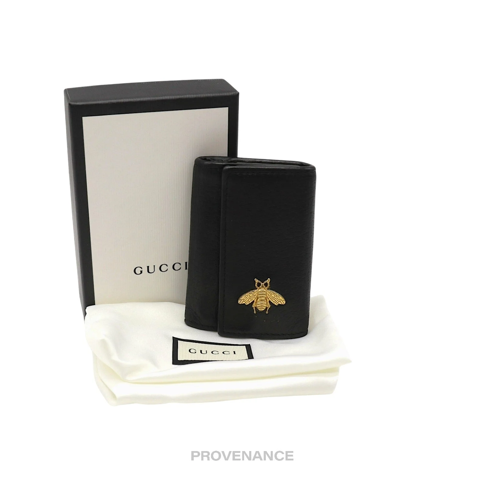 Gucci 6 Key Holder - Embroidered Bee Gold Black Leather - 1