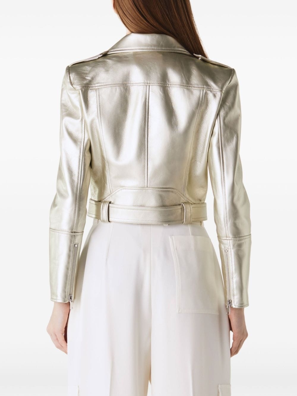 metallic cropped biker jacket - 3