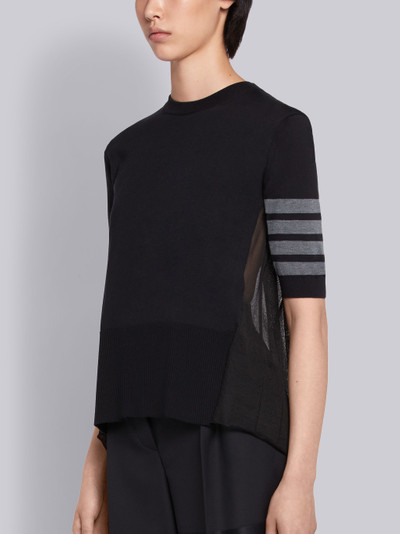 Thom Browne Black Silk Cotton Blend Sheer Pleated Back 4-Bar Stripe Tee outlook