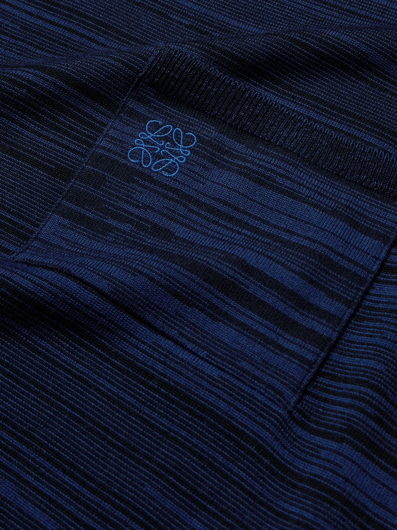Logo-Embroidered Space-Dyed Wool Polo Sweater Navy - 6