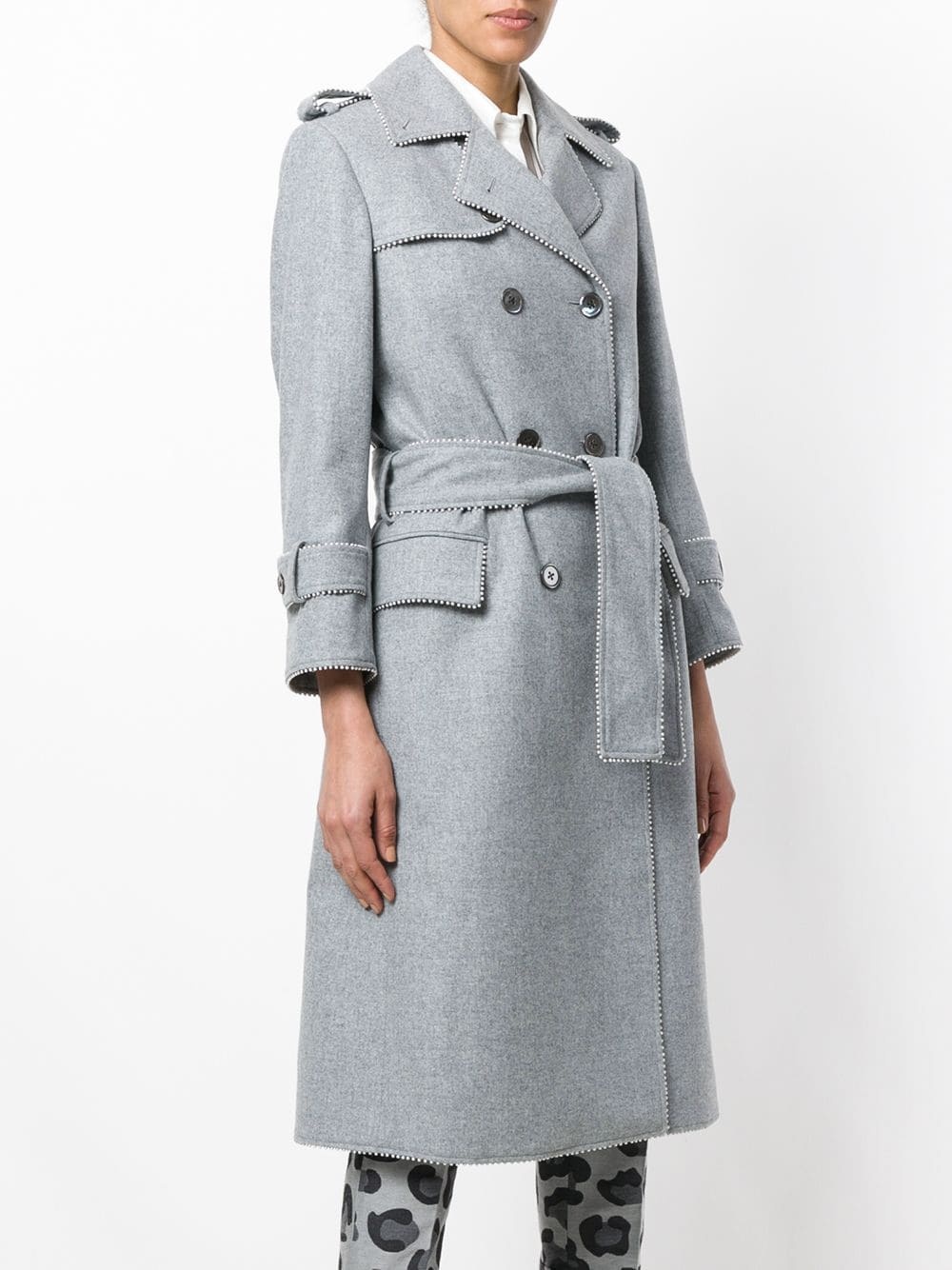 Pearl Trim Flannel Trench Coat - 3