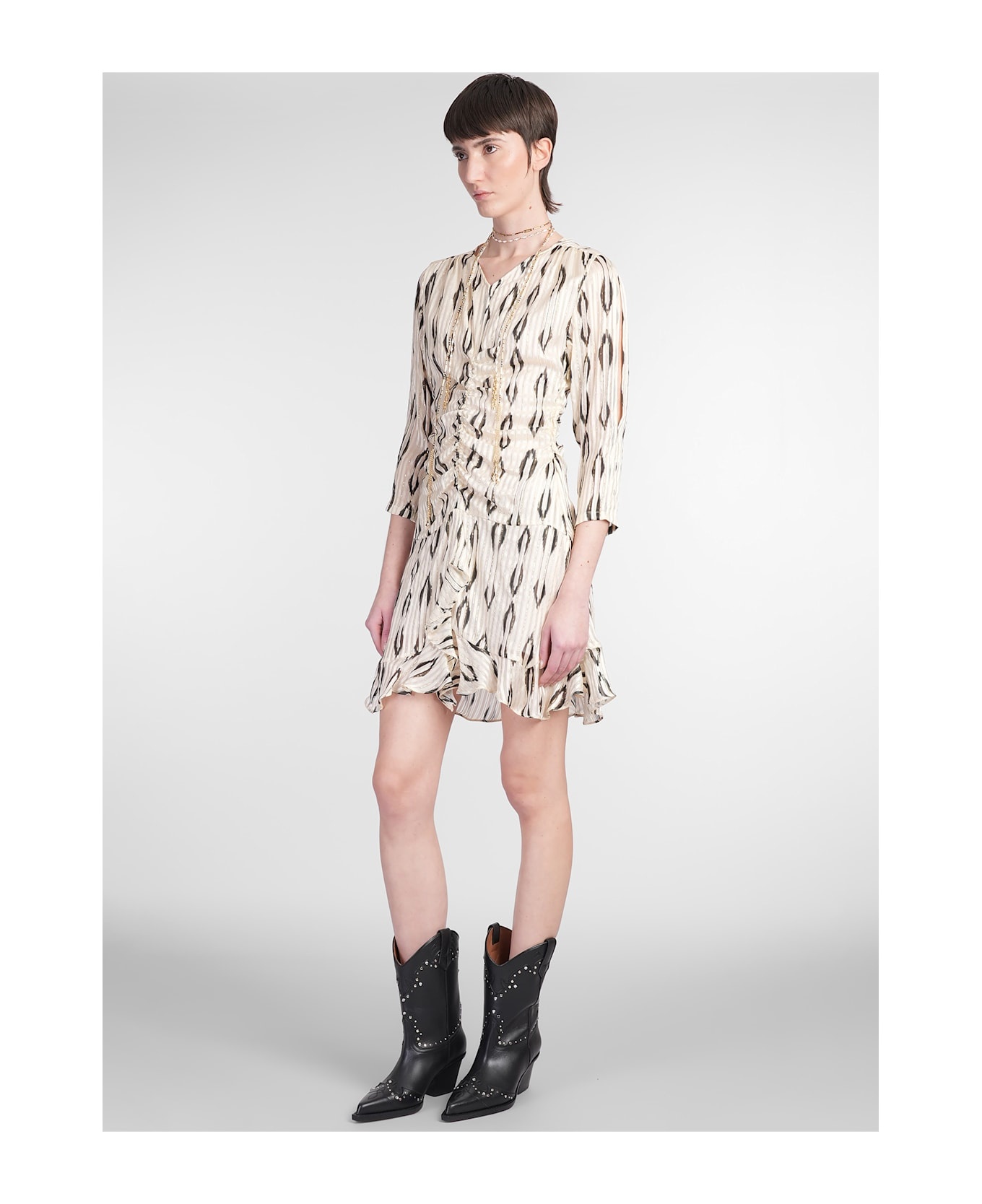 Octavia Dress In Beige Silk - 4