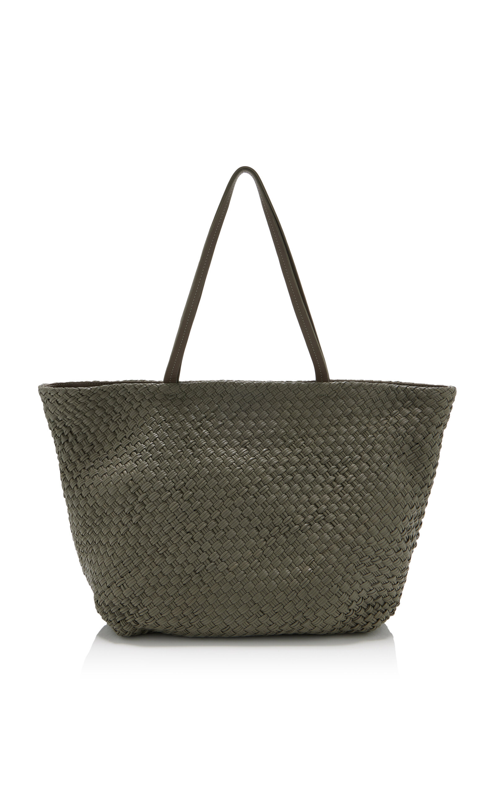 Exclusive Large Woven Leather Trapeze Tote Bag grey - 4