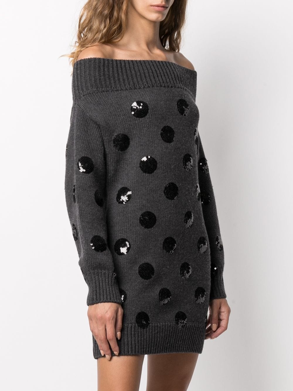 sequin polka dot off-shoulder knit dress - 3