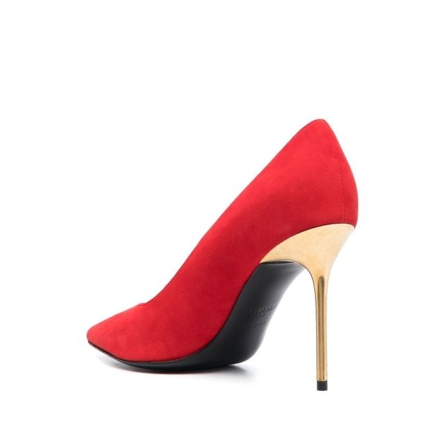 Ruby red decollete with gold stiletto heel - 3