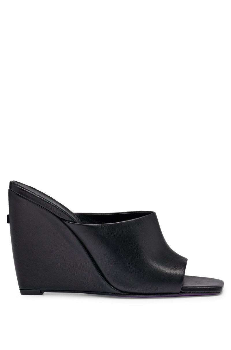 NAOMI X BOSS WEDGE-HEEL MULES IN LEATHER 1