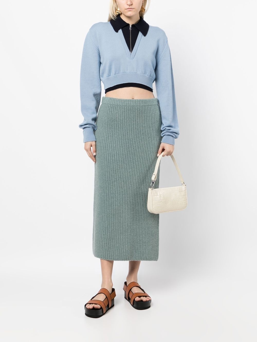 ribbed-knit straight skirt - 2