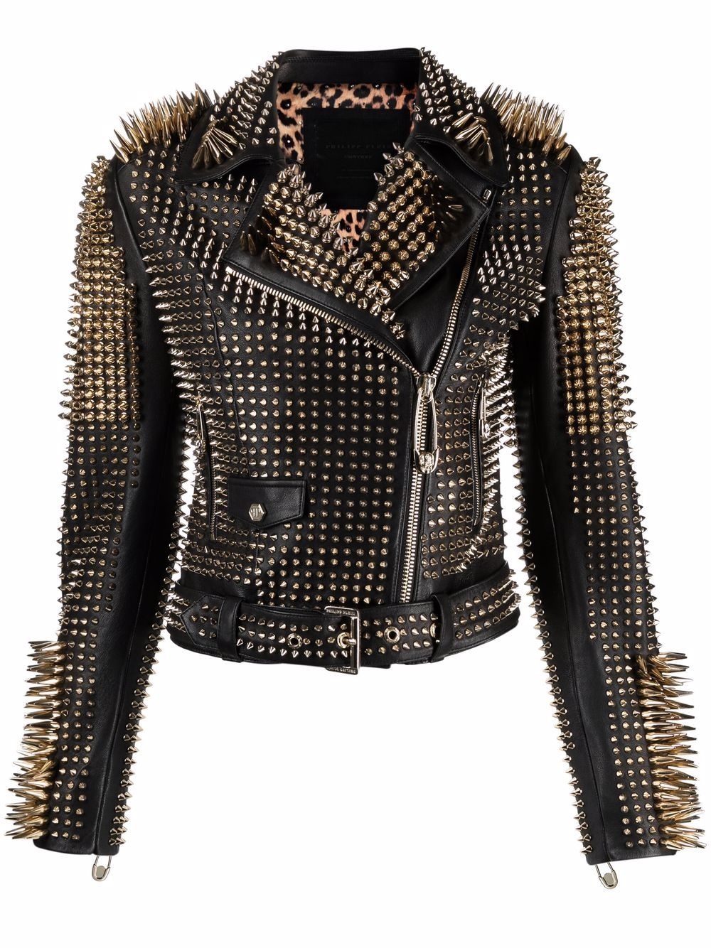 studded leather biker jacket - 1