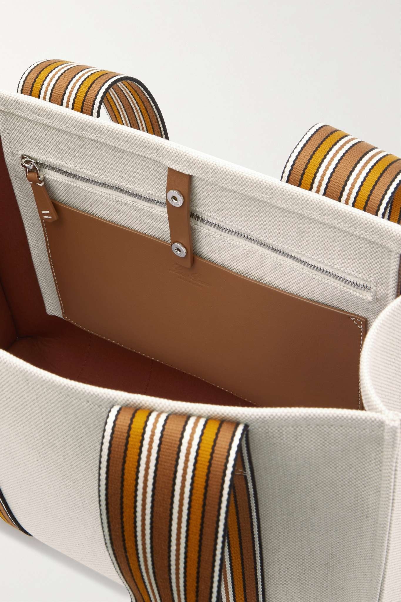 The Suitcase small striped webbing and leather-trimmed canvas tote - 5