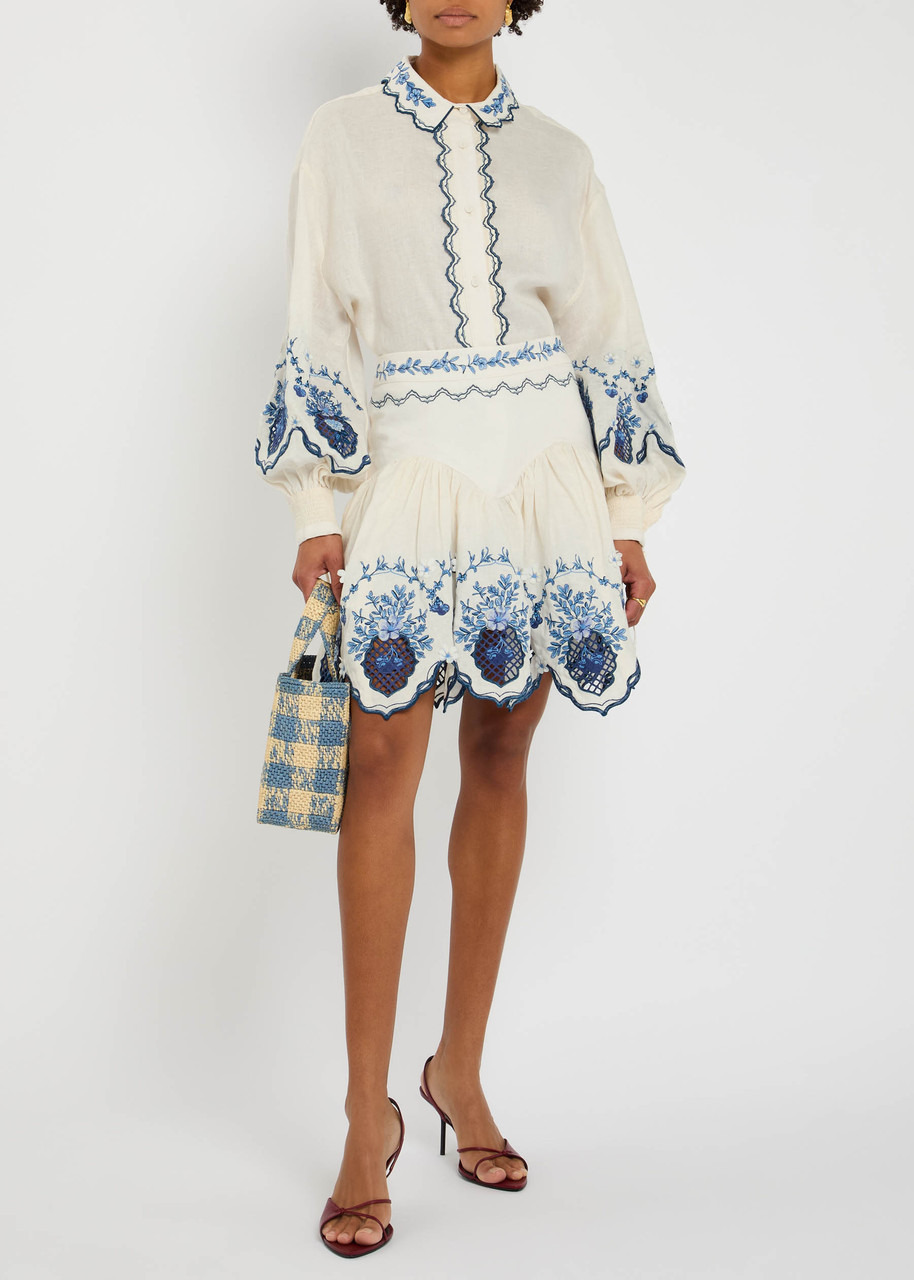 Agua BY Agua Bendita Asai Wild Embroidered Linen Mini Skirt - 4