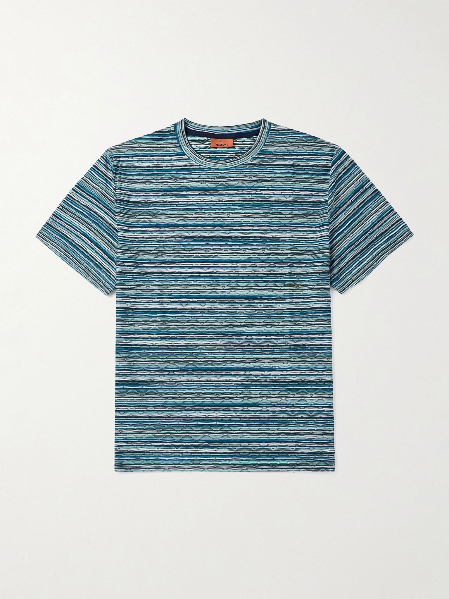 Space-Dyed Cotton-Jersey Jacquard T-Shirt Blue - 1