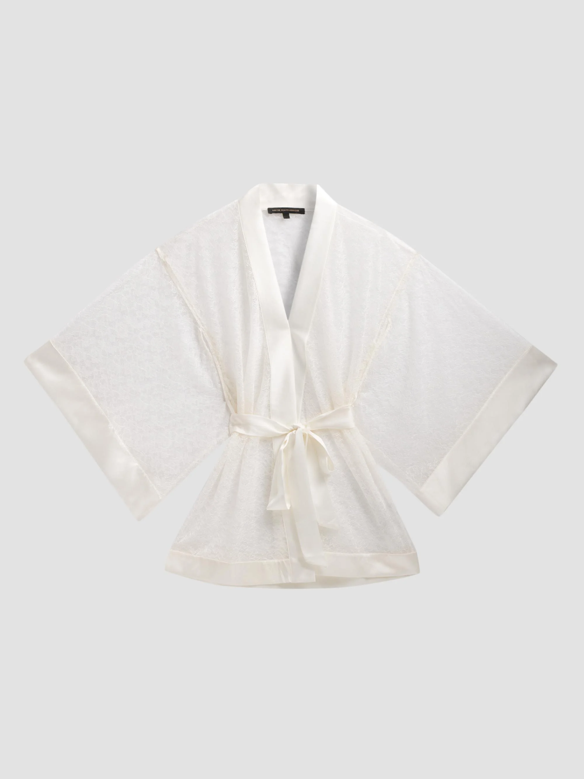 Women's Petite Fleur Silk Lace Kimono-Style Robe - Ivory - 1