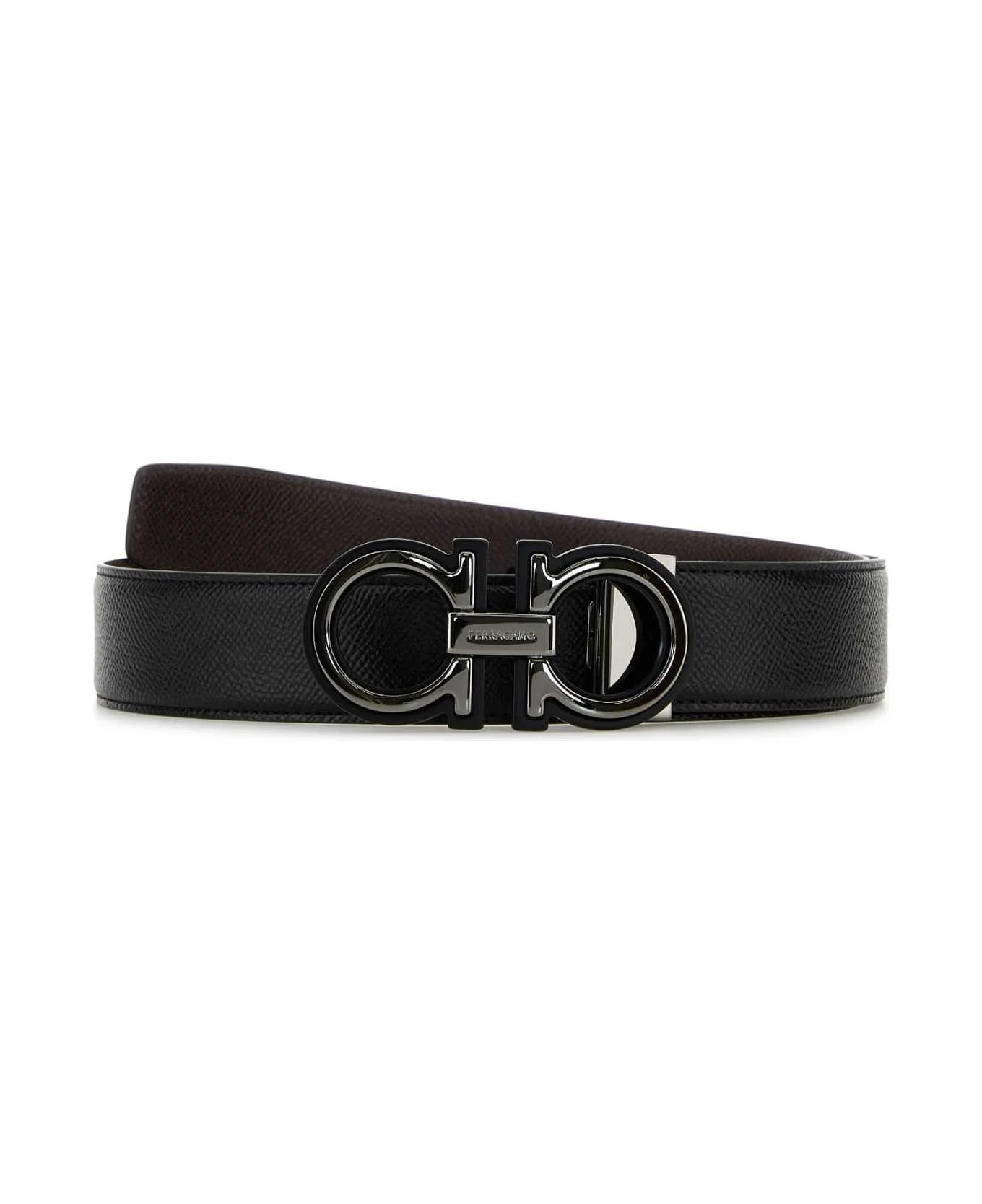 Black Leather Reversible Belt - 1