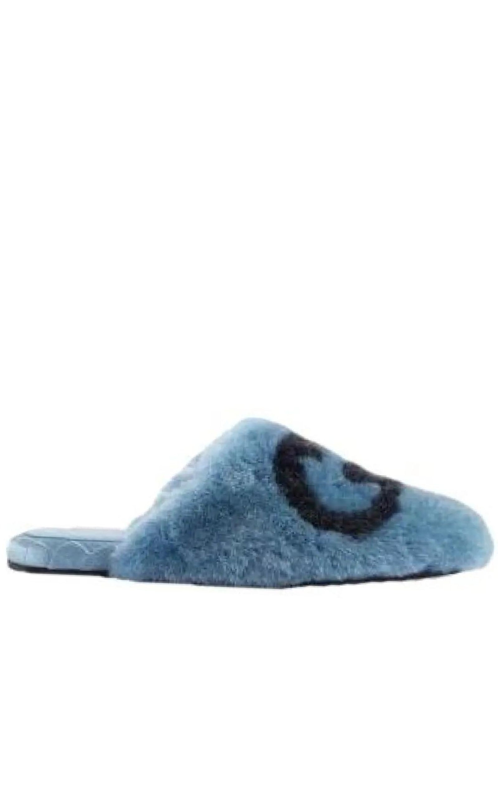 Interlocking G Faux Fur Slippers in Blue - 1