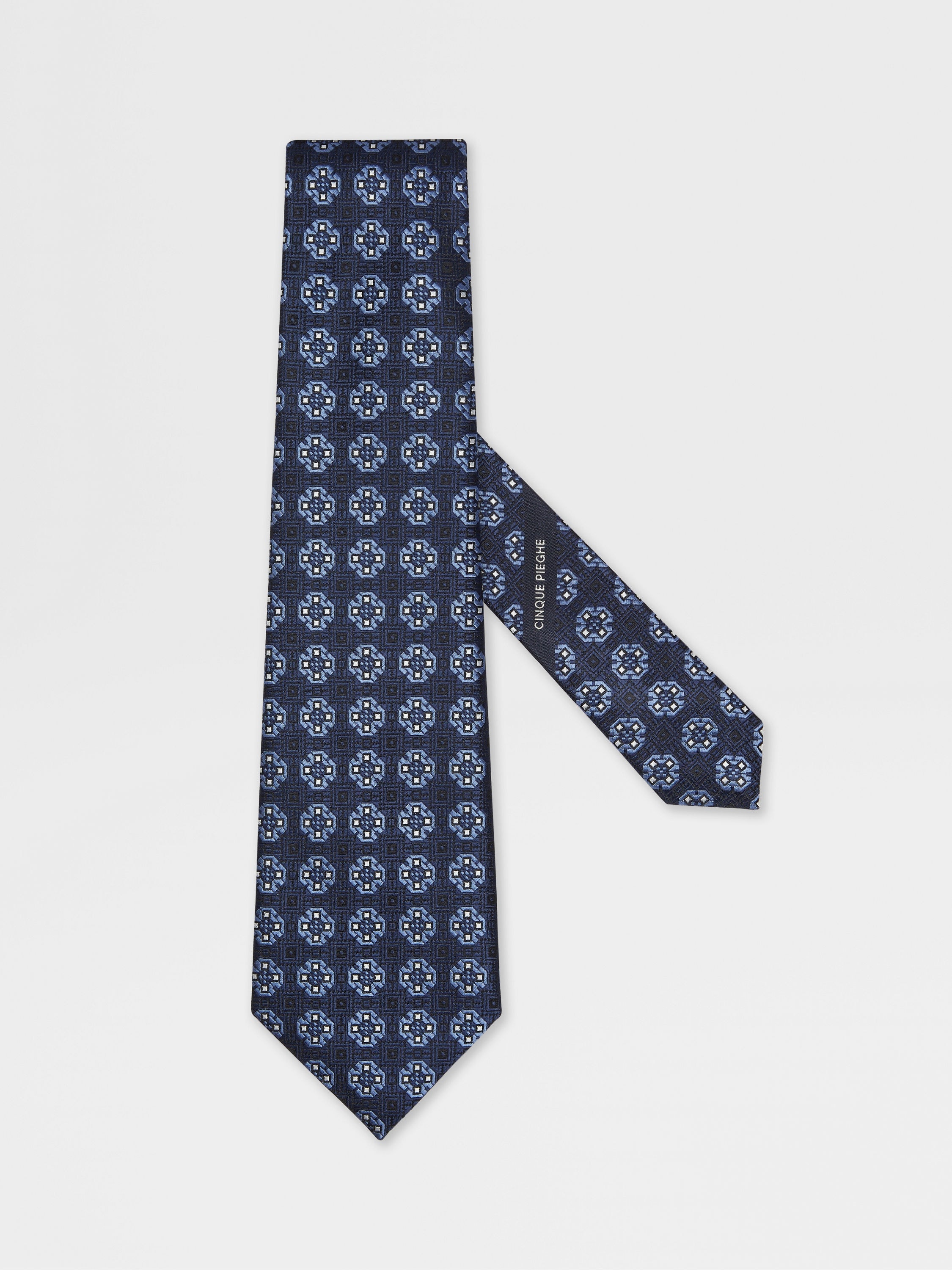 DARK BLUE CINQUE PIEGHE SILK TIE - 1