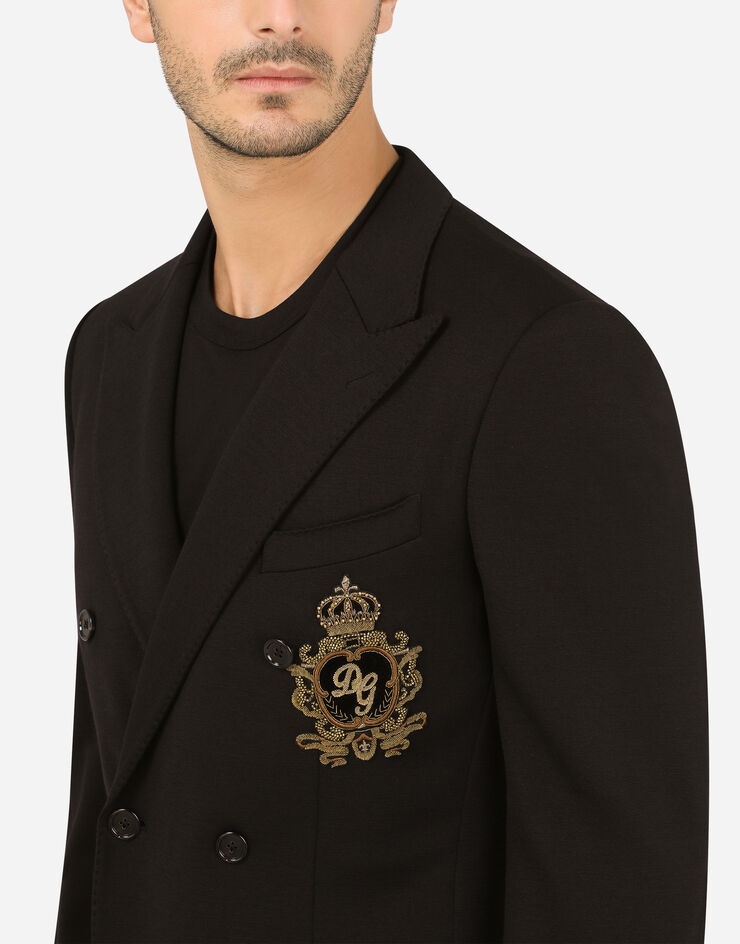 Double-breasted stretch jersey jacket with patch - 5