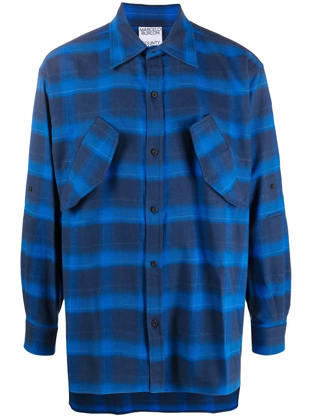 logo-print check-pattern shirt - 1