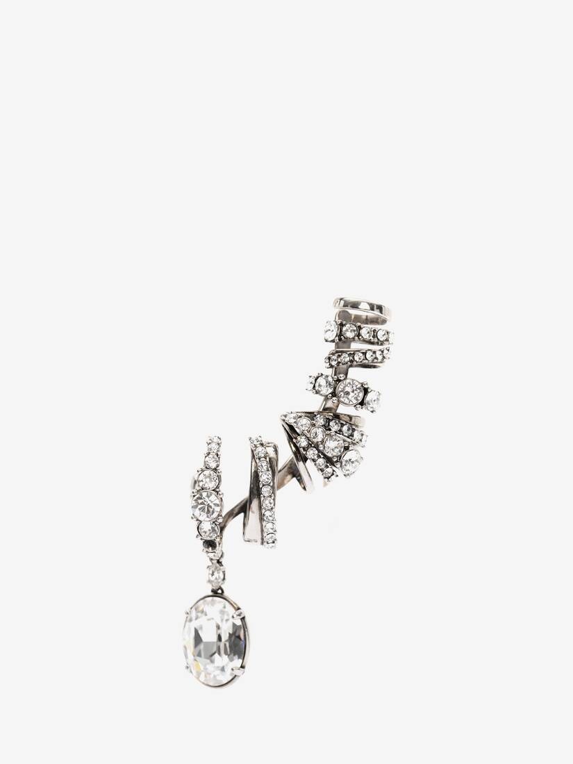 Crystal Charm Multi Hoop Earpiece in Antique Silver - 1