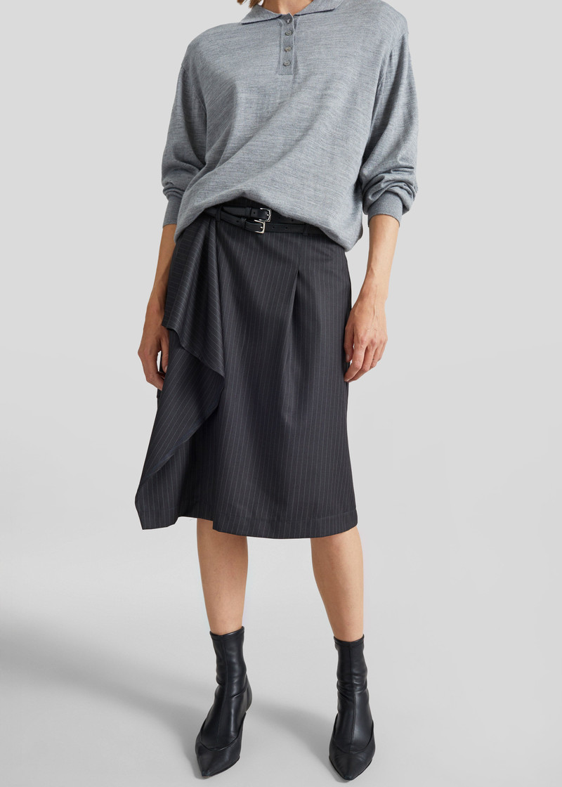 Iena Asymmetric Skirt - Charcoal Pinstripe 3