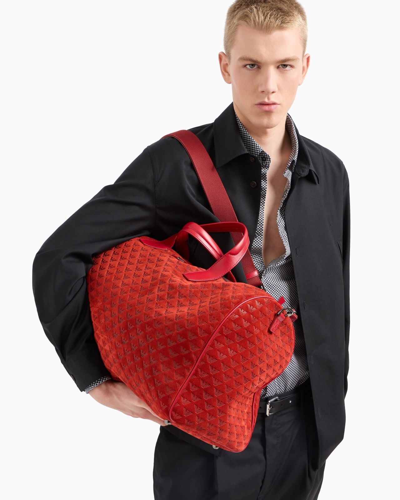 SUEDE DUFFEL BAG WITH ALL-OVER EMBOSSED EAGLE - 7