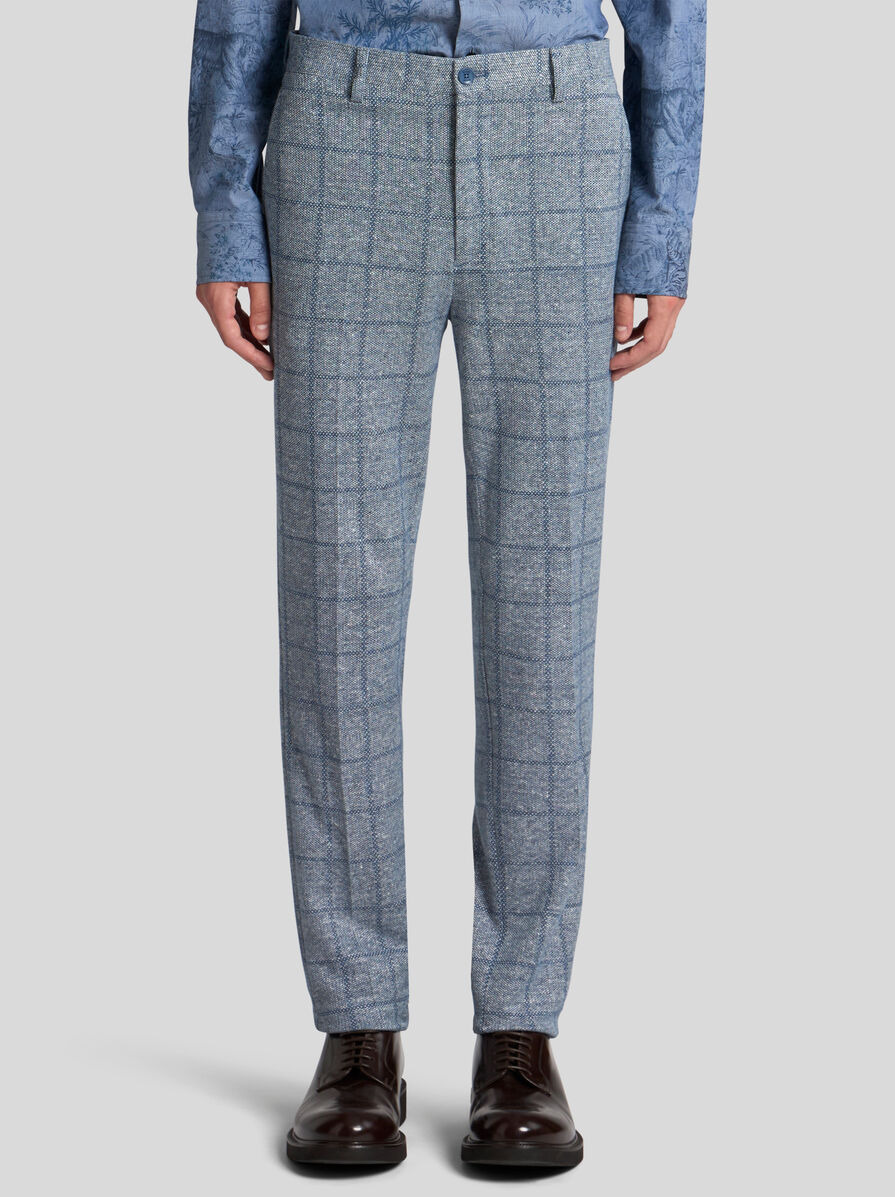 CHECKED LINEN-BLEND TROUSERS - 2