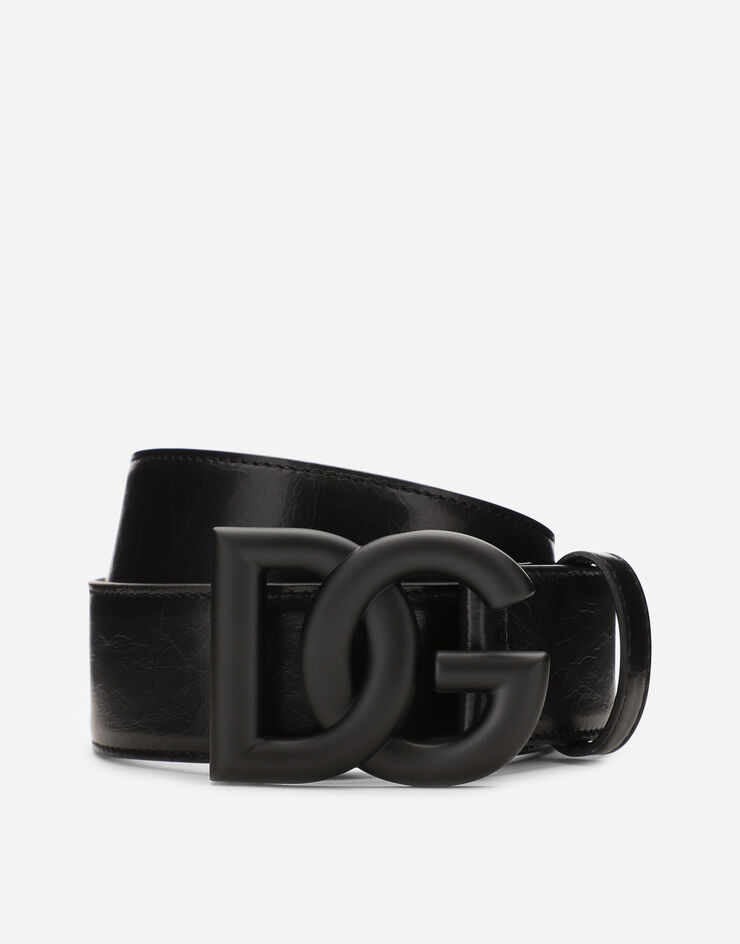 Matte nappa leather belt with crossover DG logo buckle - 1