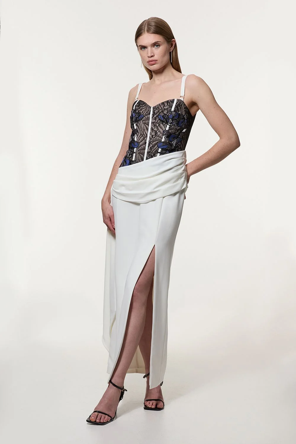 Lace Applique Contrast Corseted Tailored Maxi Dress - 1