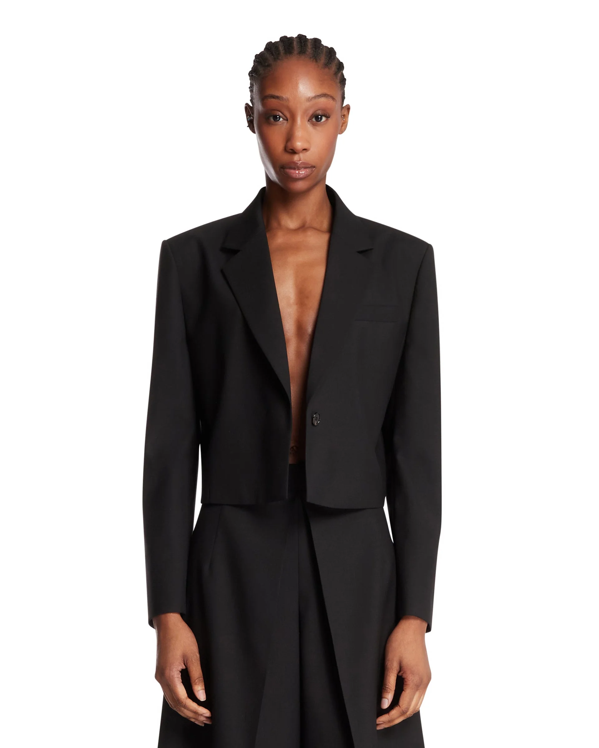 Black Wool Cropped Jacket - 1