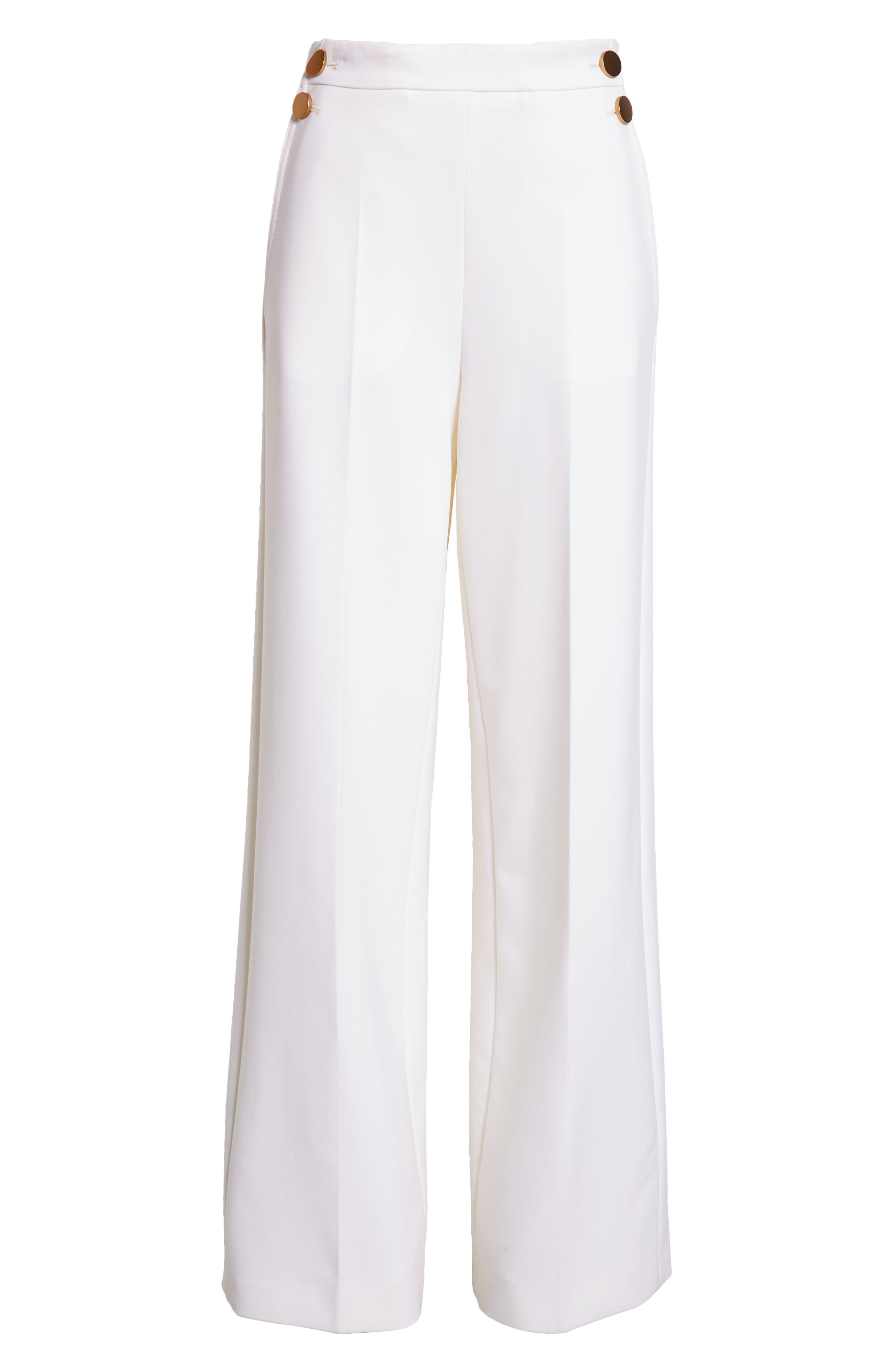 Max Mara Polonia Wide Leg Stretch Virgin Wool Canvas Pants in White at Nordstrom - 6